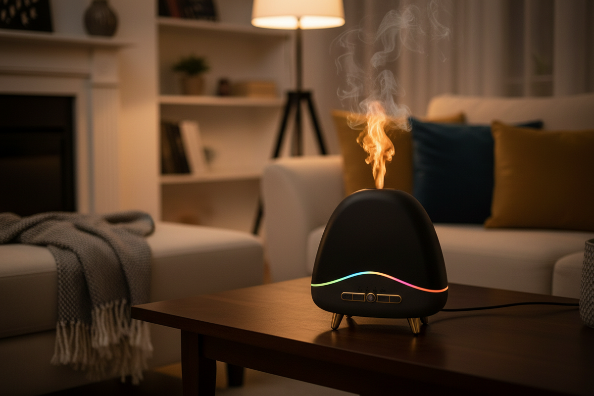 Diffuseur effet flamme LED - ambiance salon