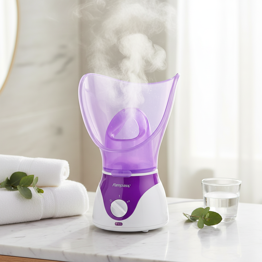 Vaporisateur sauna facial sur marbre blanc ambiance spa
