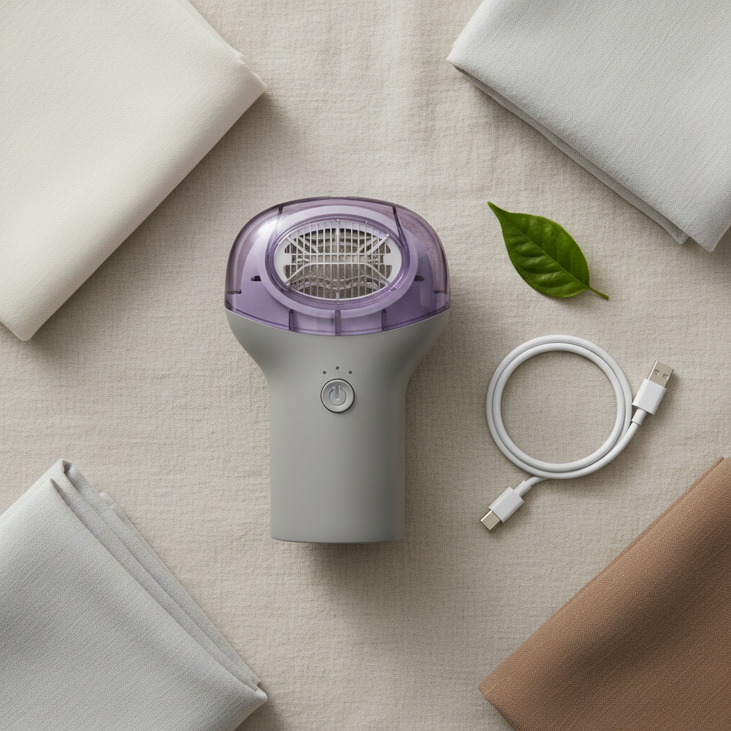 Brosse anti-peluche électrique - flat lay lin et tissus