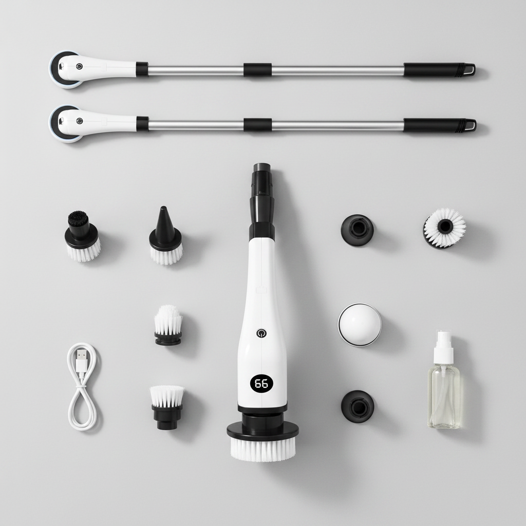 Brosse électrique 7-en-1 - flat lay accessoires