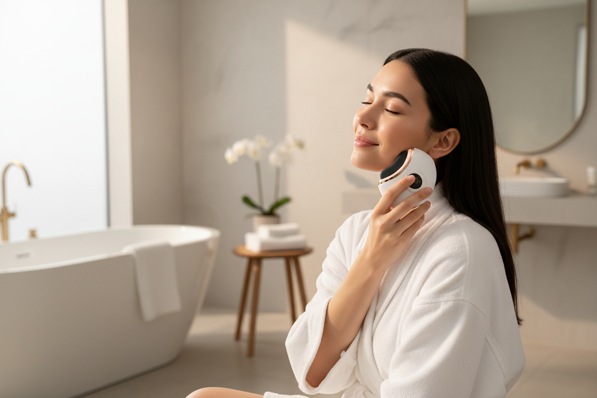 Masseur visage Gua Sha électrique - lifestyle utilisation