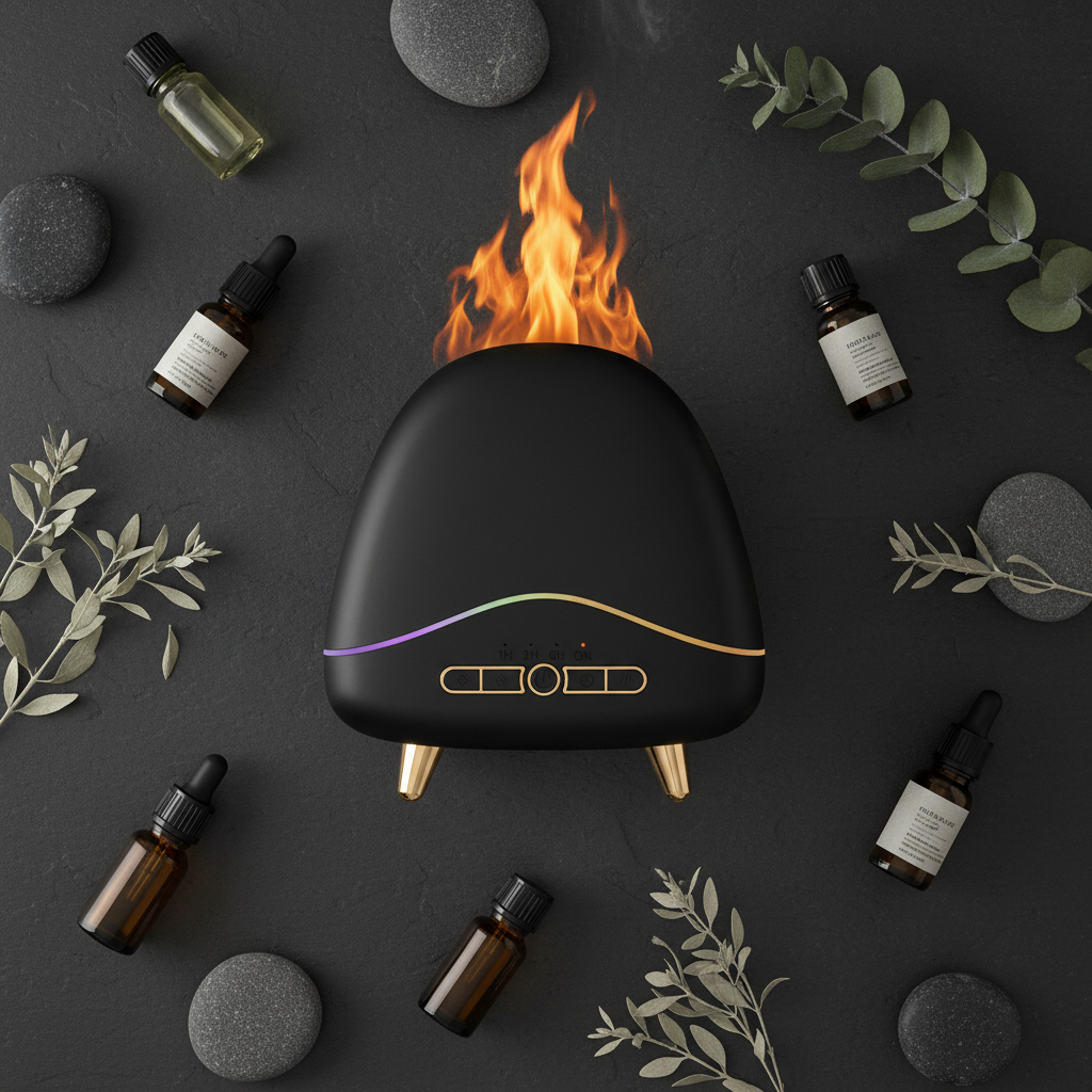 Diffuseur effet flamme LED - flat lay ardoise spa