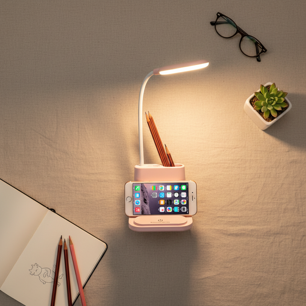 Lampe LED de bureau - flat lay lin